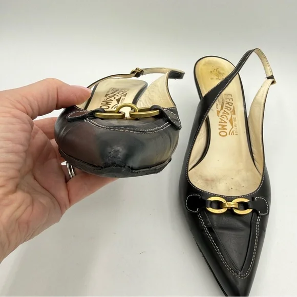 Salvatore Ferragamo Slingback Heels 9 Black - Picture 4 of 16